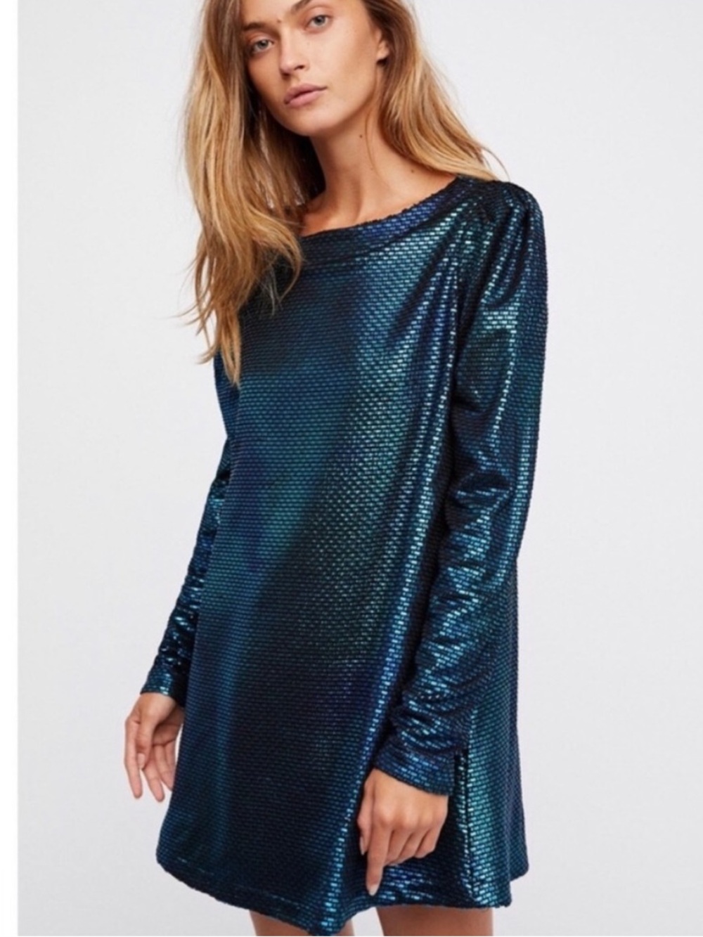Free People Diamonds Are Forever Metallic Mermaid Mini Dress Size L